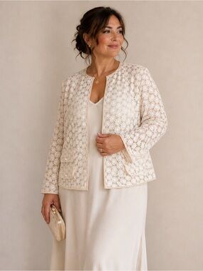 Talbots Daisy Eyelet Lace Open Front Jacket Size 16